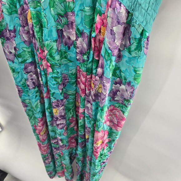 Vintage Diane Freis Green Tropical Rayon Silk Tassels 80s Jumpsuit XL (See Meas) - Picture 12 of 16